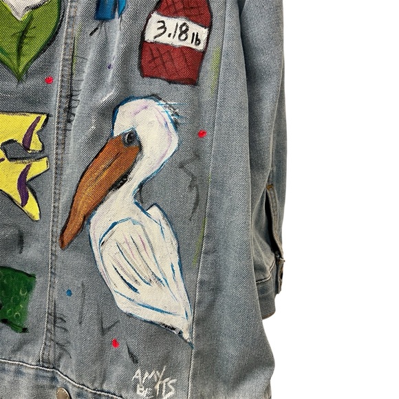 Hand Painted Louisiana Couture Denim Jacket Mardi Gras Ready! - Picture 7 of 12